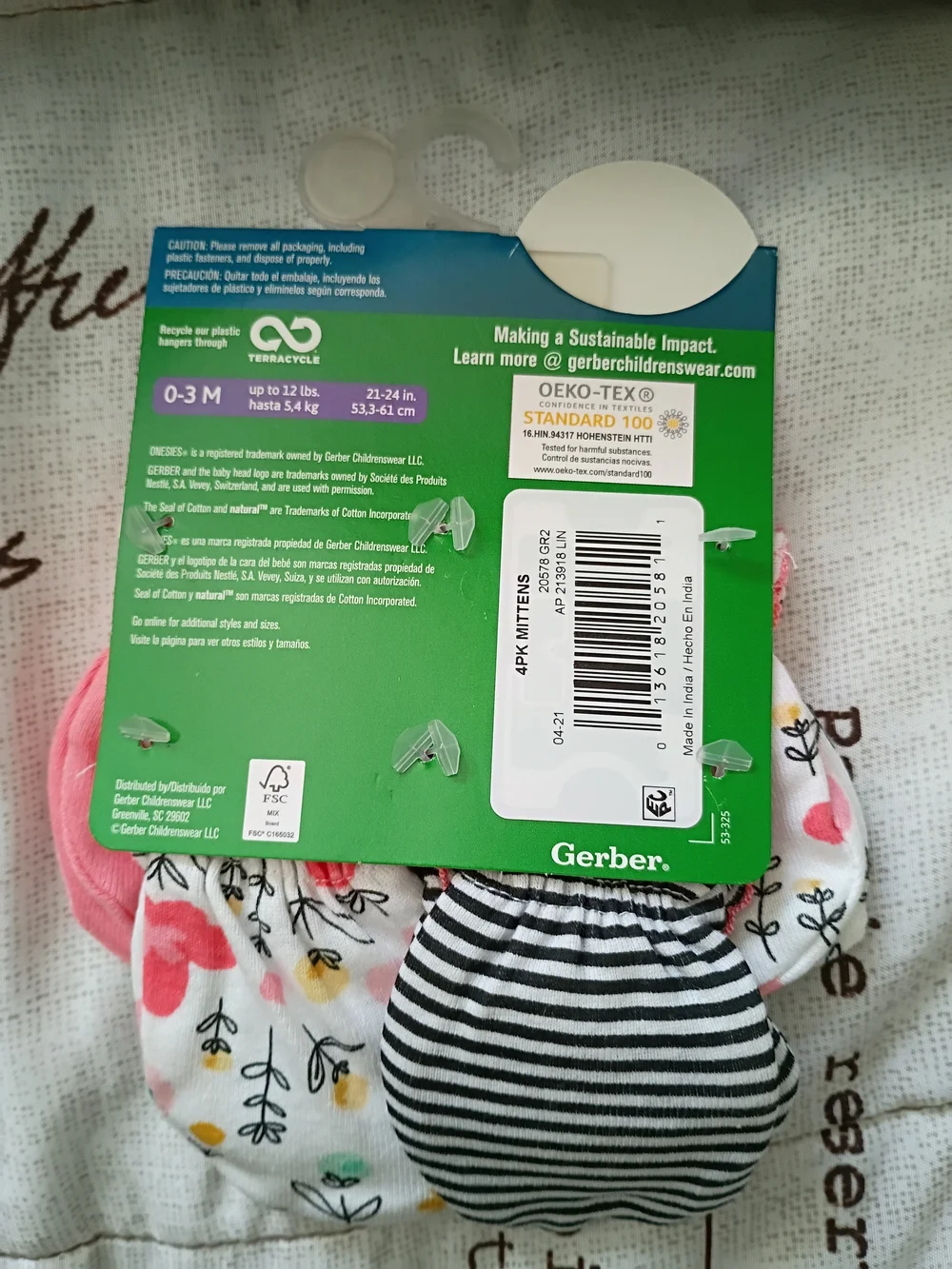 Gerber Baby Mittens 4-Pack - Pink & Floral